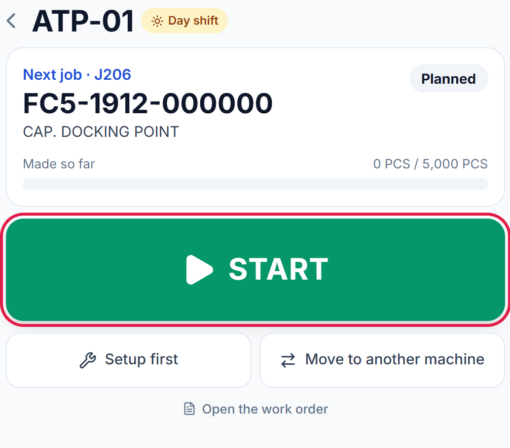 The next job with the START button