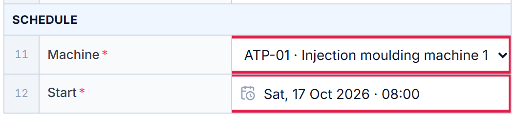 Schedule: machine ATP-01 and start Sat, 17 Oct 2026 · 08:00